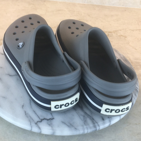 Crocs Gray White Blue Slip-on Sandal Water Shoe Kid's Size J5 - Picture 5 of 9